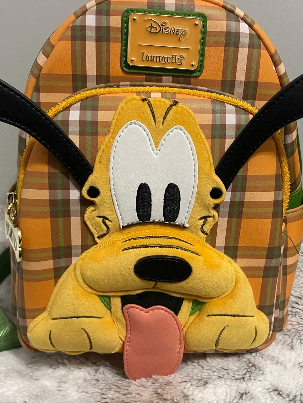 Loungefly Disney Pluto Plaid Mini Backpack - Yellow/Orange/Green